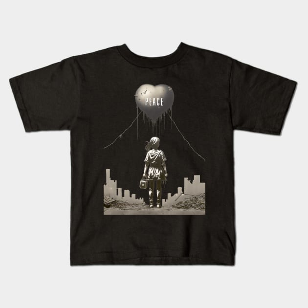 Peace: Stop The War in the Middle East on a Dark Background Kids T-Shirt by Puff Sumo